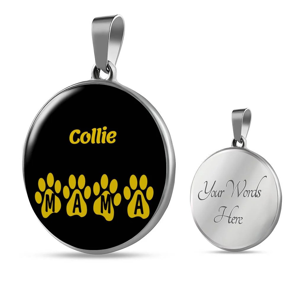 Collie Mama Circle Pendant Necklace Stainless Steel 24 Inch Chain Silver Tone o